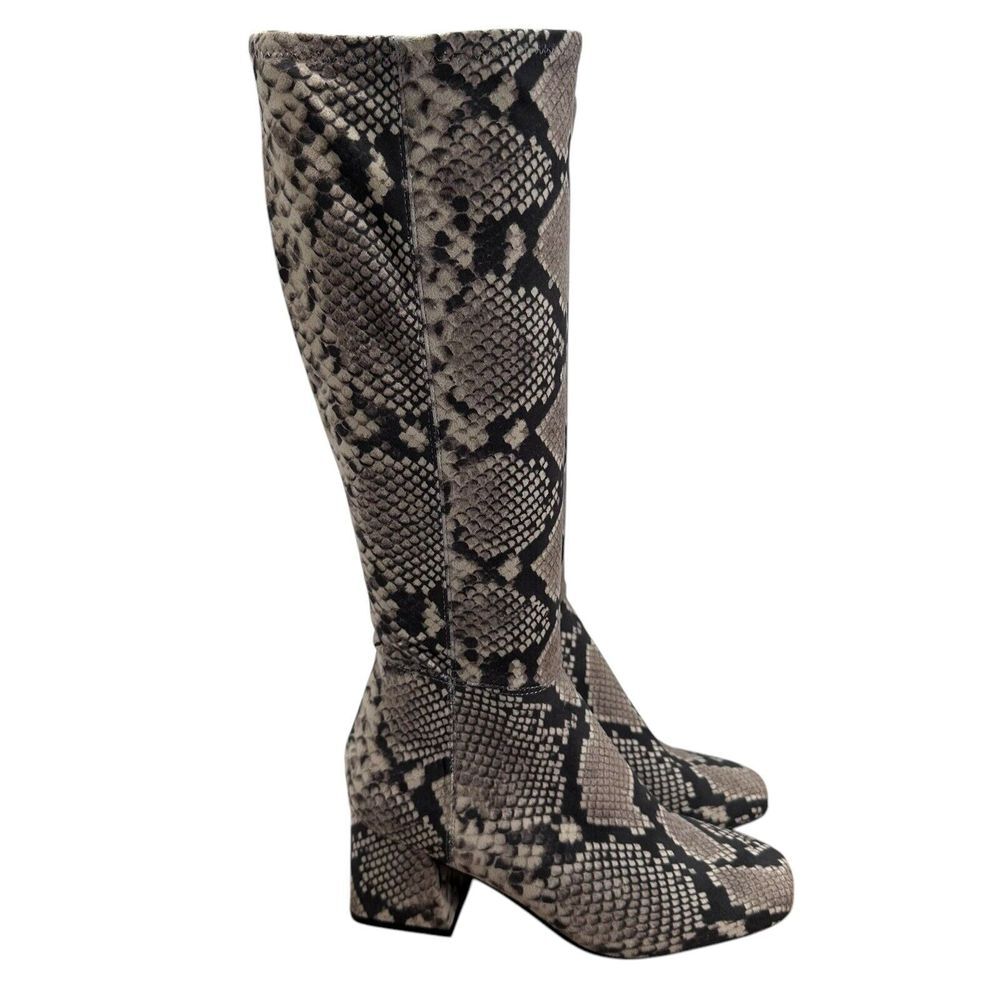 Steve Madden Dynasty Snakeskin Print Boots Size 7 M Fitted Calf Stretch - Picture 3 of 8